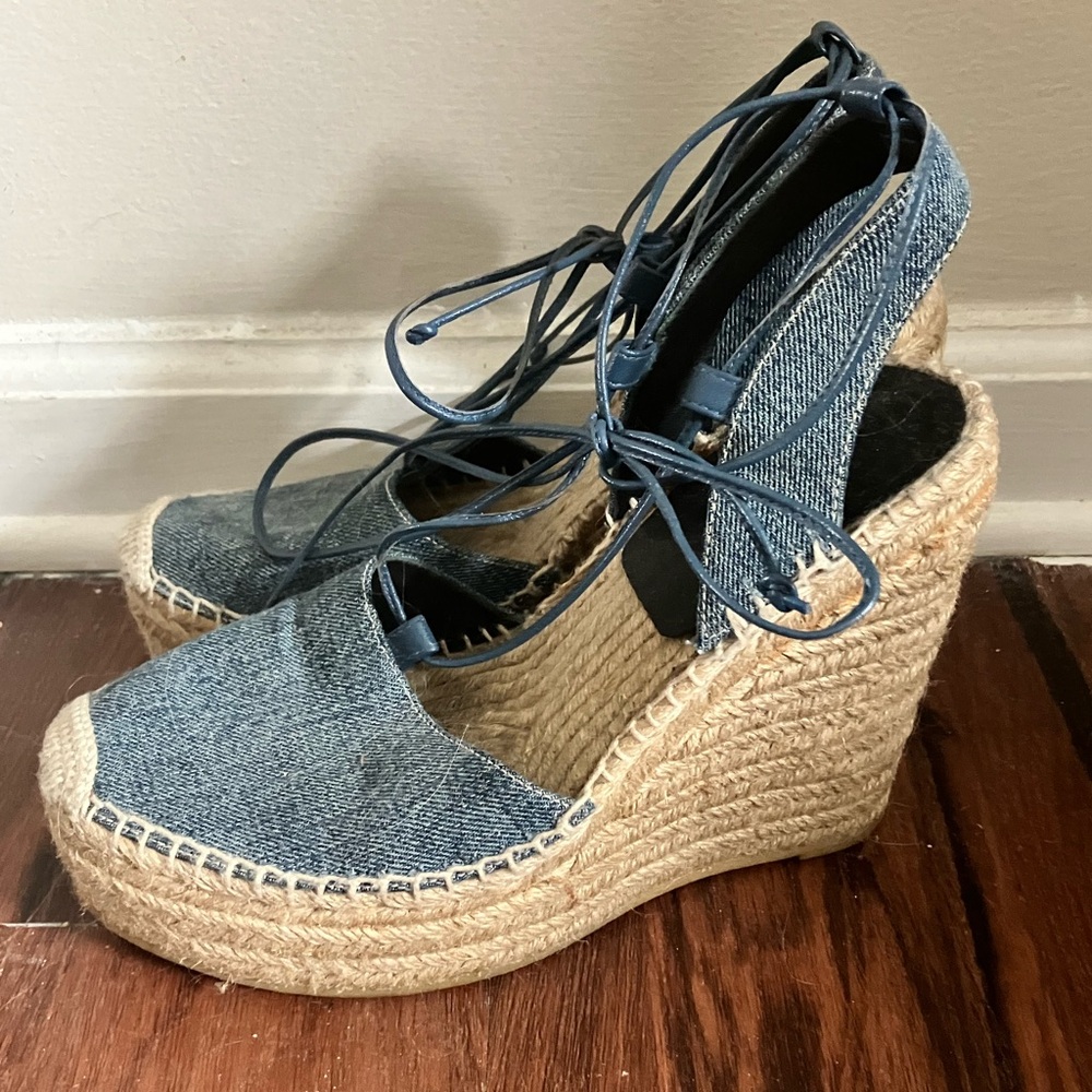 Saint Laurent Black Espadrille Wedges sz 9 EU size 39.5